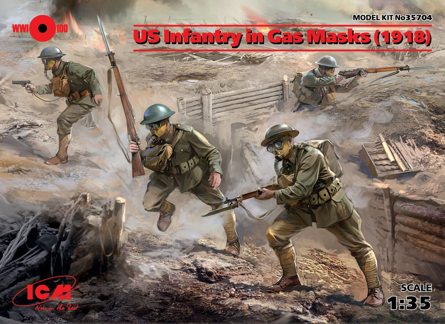 ICM 1/35 US Infantry in Gas Masks (1918) (4 figures) | 4823044405251