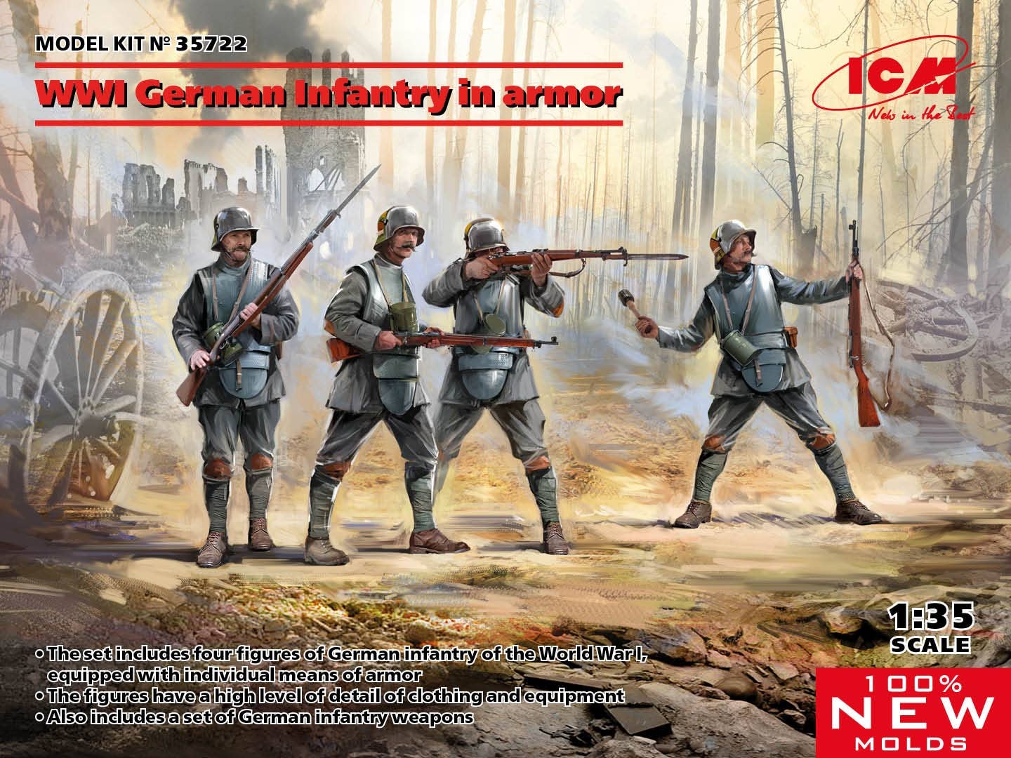 ICM 1/35 WWI German Infantry in аrmor (100% new molds) | 4823044409044