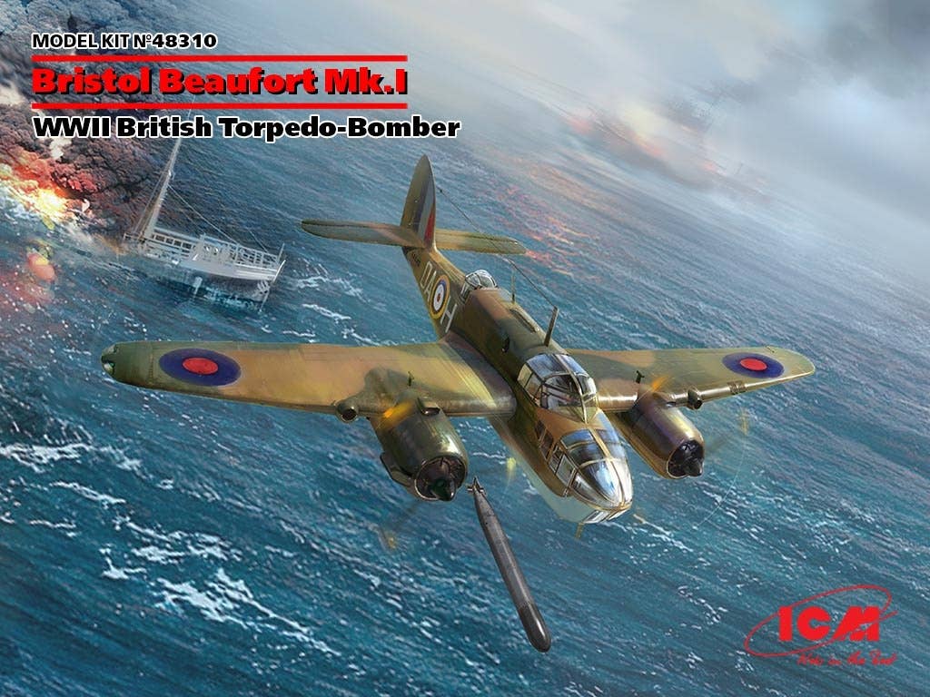 ICM 1/48 Bristol Beaufort Mk.I, WWII British Torpedo-Bomber (100% new molds), Special New Item | 4823044408153