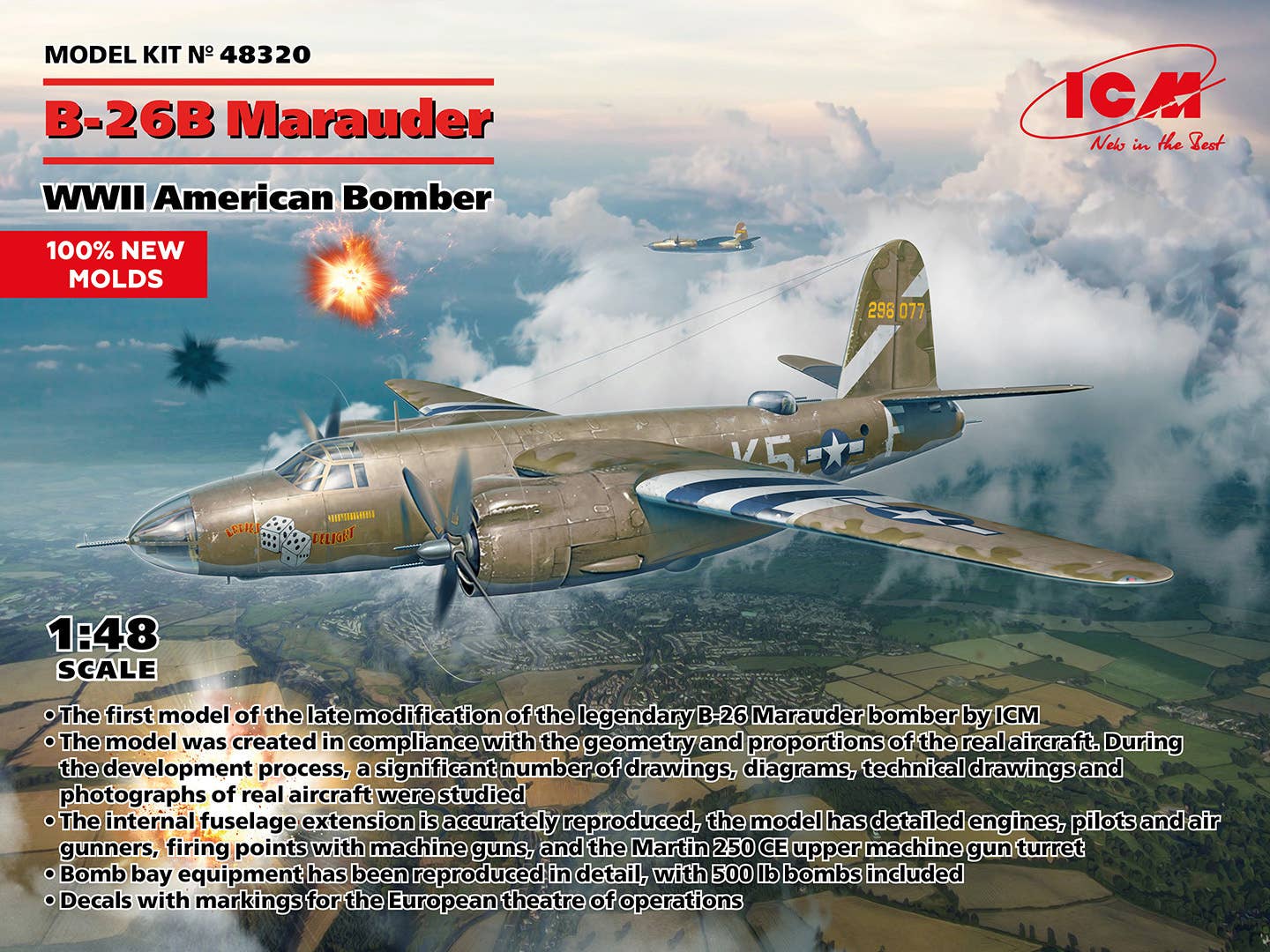 ICM 1/48 B-26B Marauder, WWII American Bomber (100% new molds), Aircraft | 4823044409457