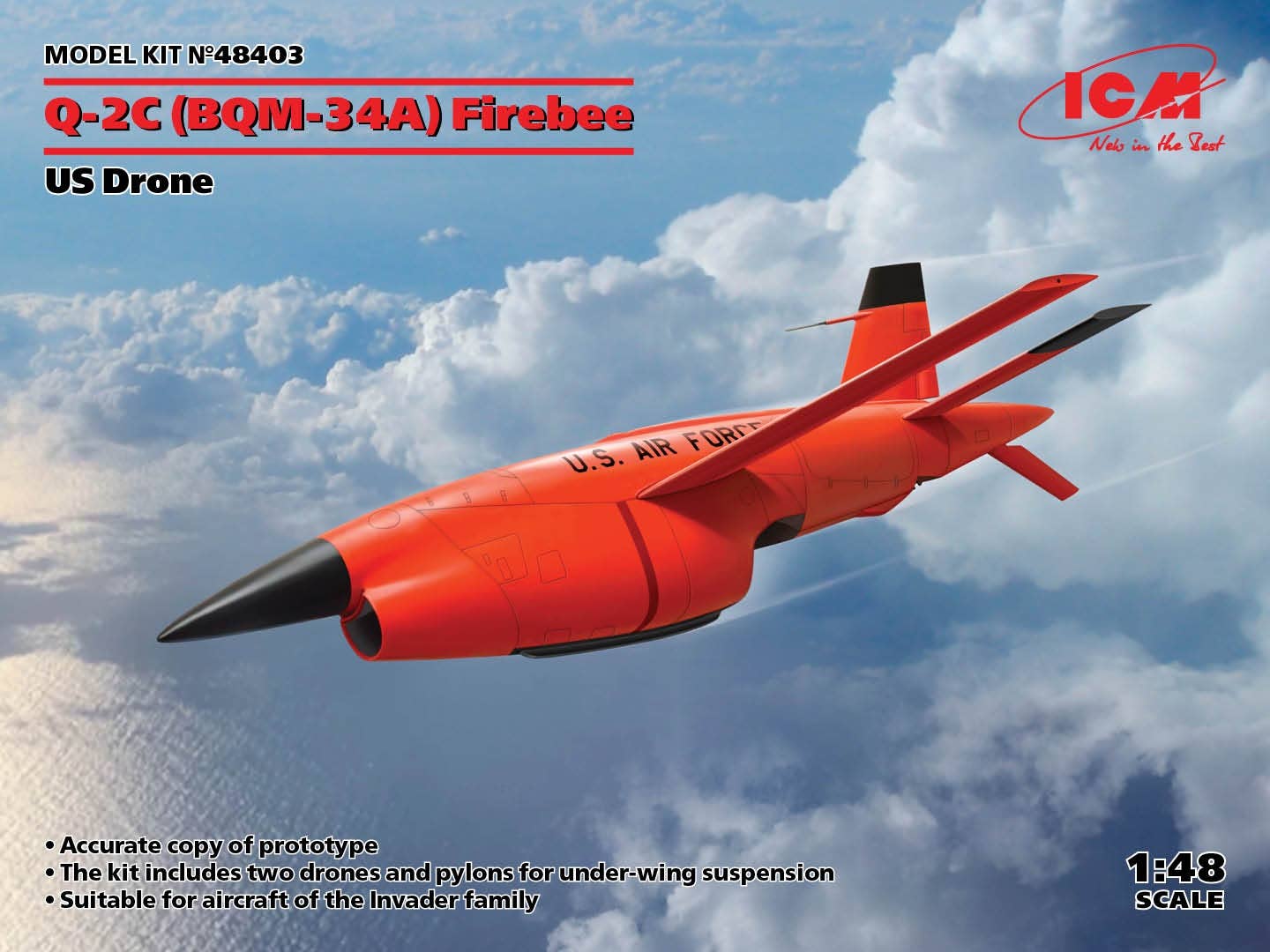 ICM 1/48 Q-2C (BQM-34A) Firebee, US Drone (2 airplanes and pilons) (100% new molds) | 4823044407675