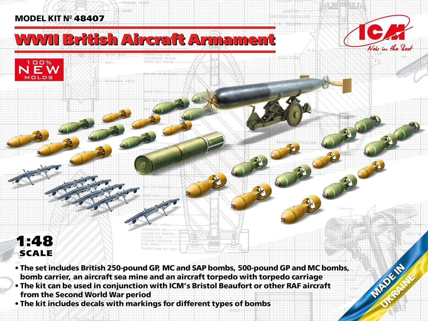 ICM 1/48 WWII British Aircraft Armament (100% new molds), Equipment | 4823044409495