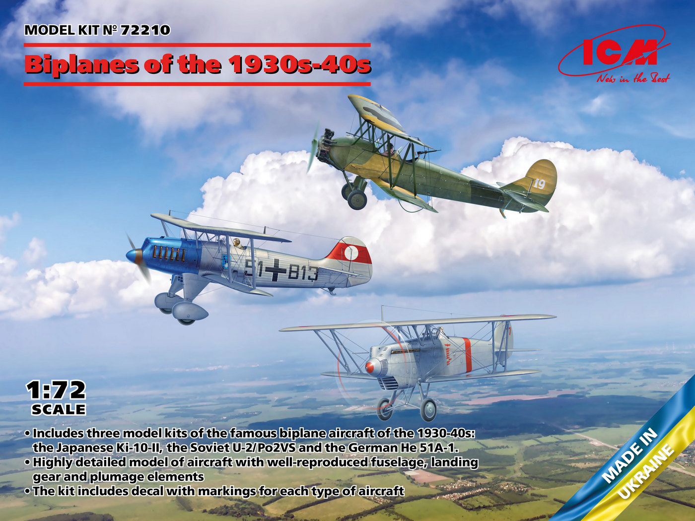 ICM 1/72 Biplanes of the 1930s and 1940s (Не-51A-1, Ki-10-II, U-2/Po-2VS), Aircraft | 4823044409372