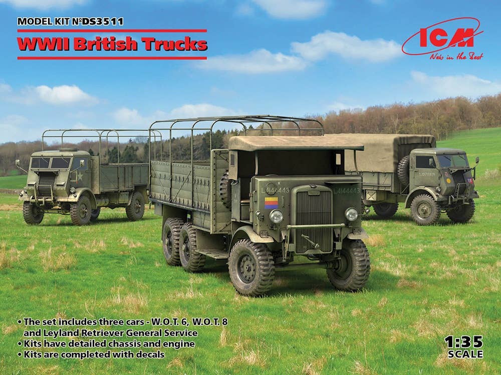 ICM 1/35 WWII British Trucks (Model W.O.T. 6, Model W.O.T. 8, Leyland Retriever General Service) | 4823044408122