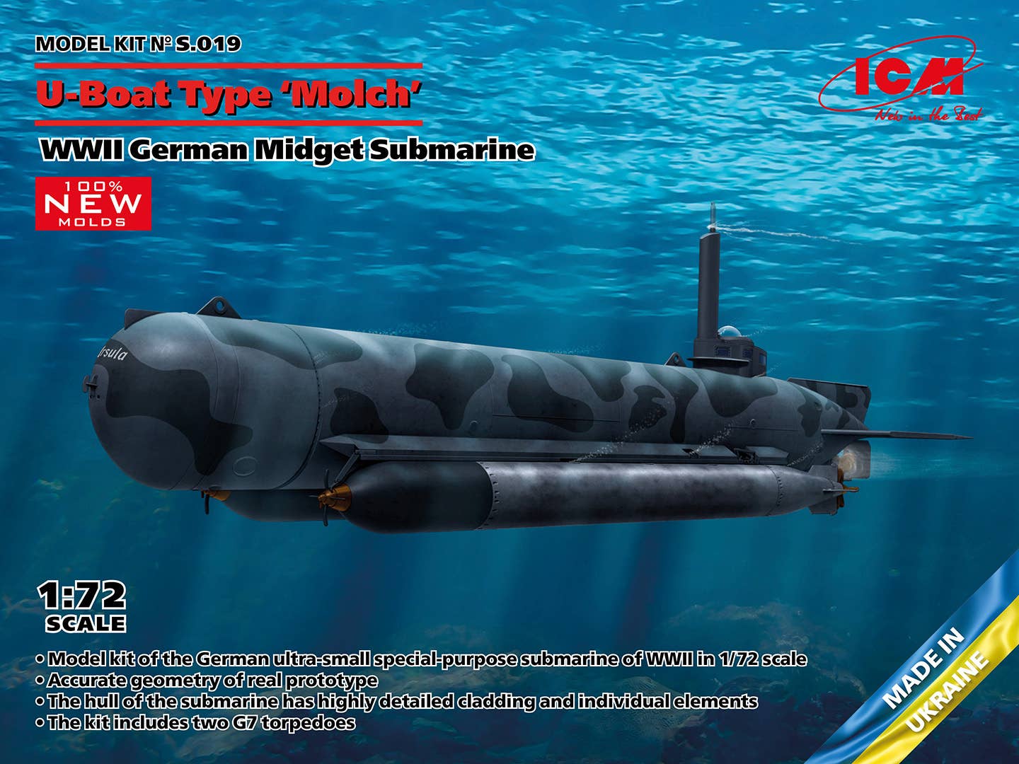 ICM 1/72 U-Boat Type 'Molch', WWII German Midget Submarine (100% new molds) | 4823044409440