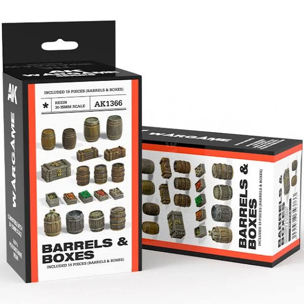 AK Interactive Barrels & Boxes Wargame Set (Resin 30-35mm) | 8435568343733