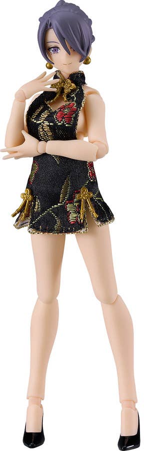 figma Female Body (Mika) with Mini Skirt Chinese Dress Outfit (Black) | 4545784069141