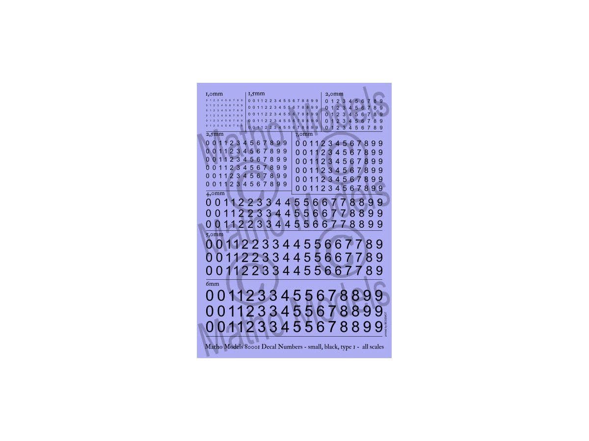 Matho Decal Numbers - small, black, type 1 | 5449612800014