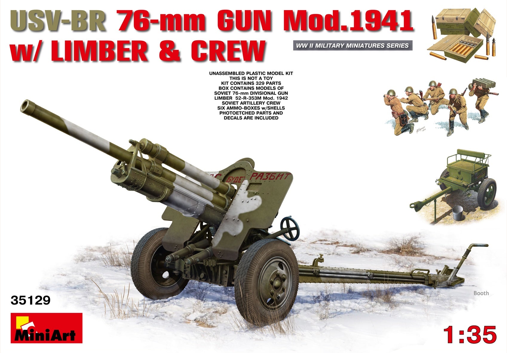 MiniArt 1/35 USV-BR 76-mm Gun Mod.1941 w/Limber & Crew | 4820041102886
