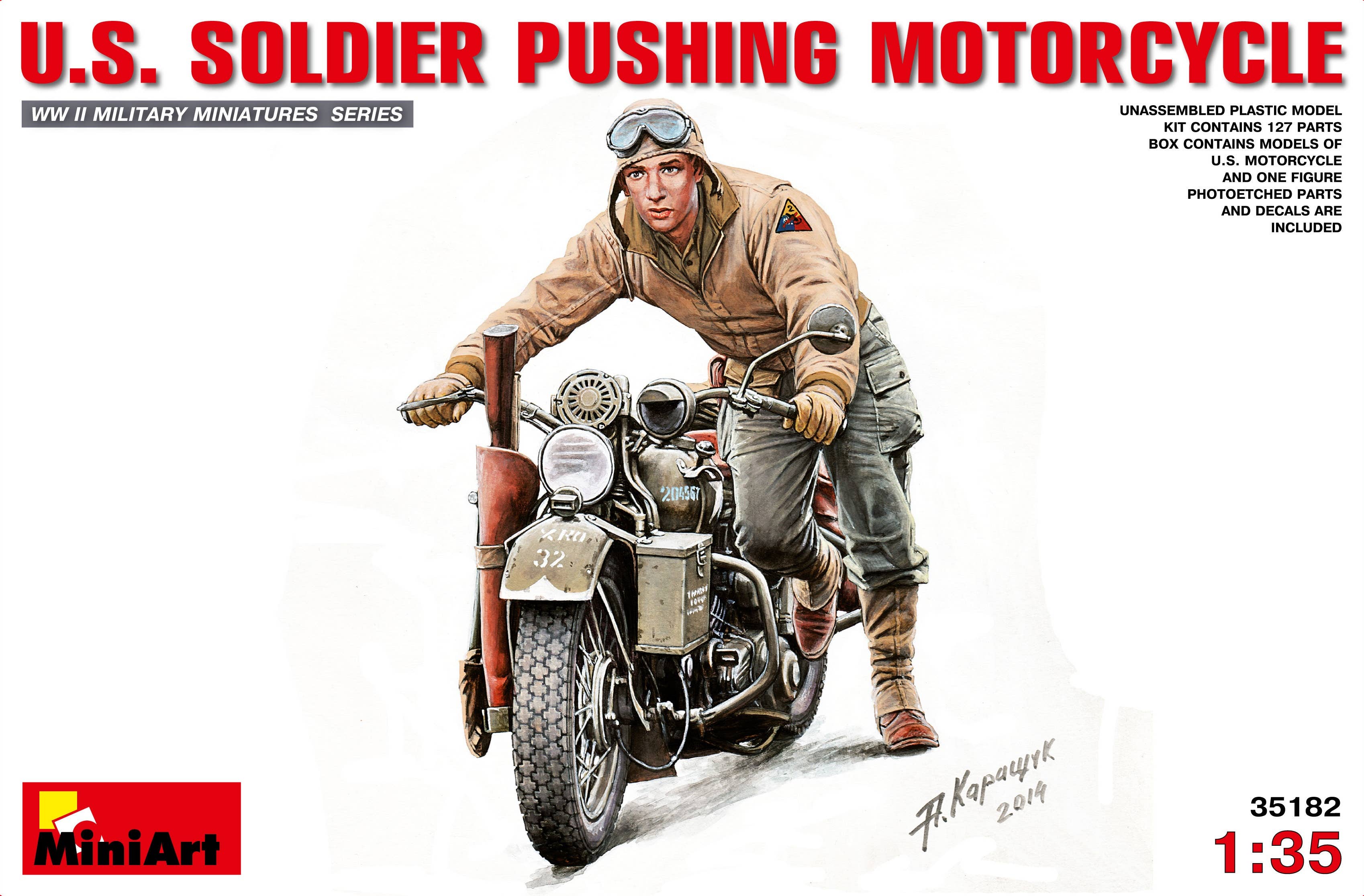 MiniArt U.S.Soldier Pushing Motorcycle (1/35) | 4820183310194