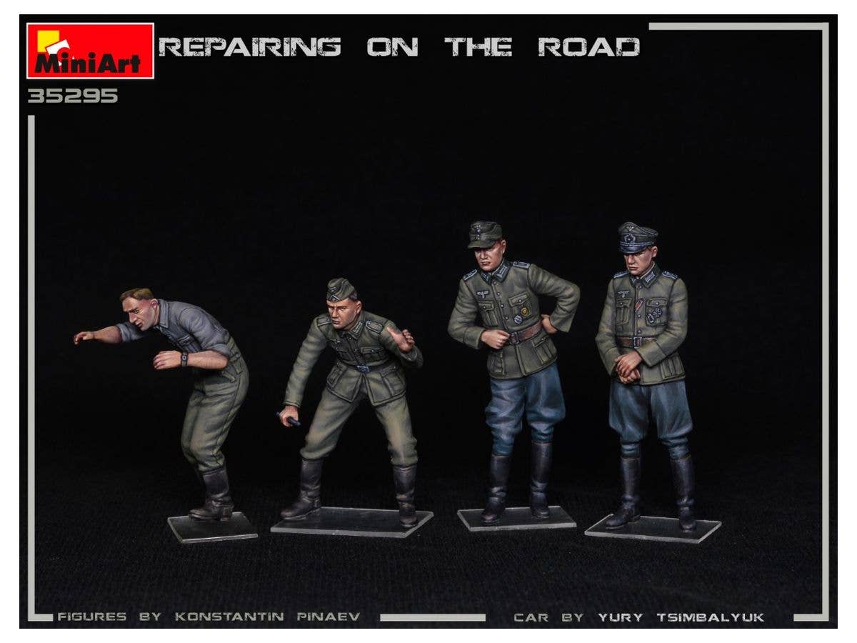 MiniArt 1/35 Repairing on the Road (Typ 170V Personenwagen Cabrio & 4 Figures) | 4820183313270