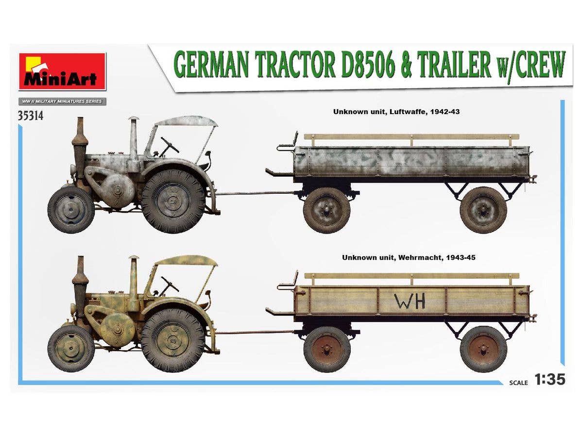 MiniArt 1/35 German Tractor D8506 with Trailer & Crew | 4820183314239