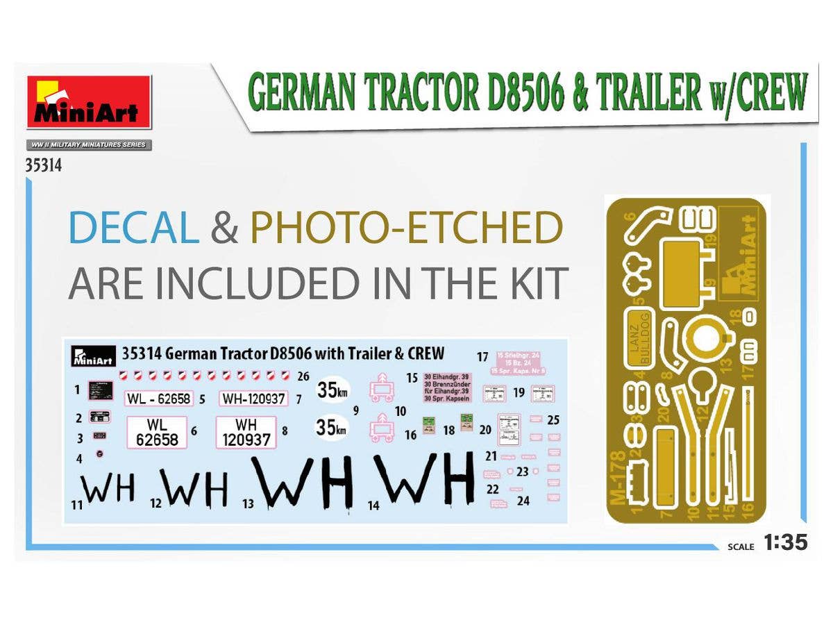 MiniArt 1/35 German Tractor D8506 with Trailer & Crew | 4820183314239