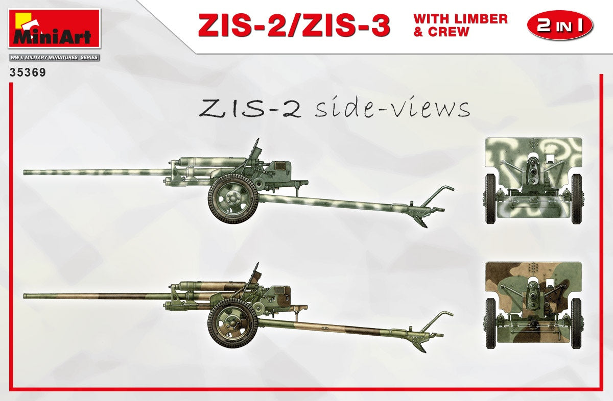 MiniArt 1/35 ZIS-2/ZIS-3 With Limber & Crew 2 in 1 Set | 4820183313683