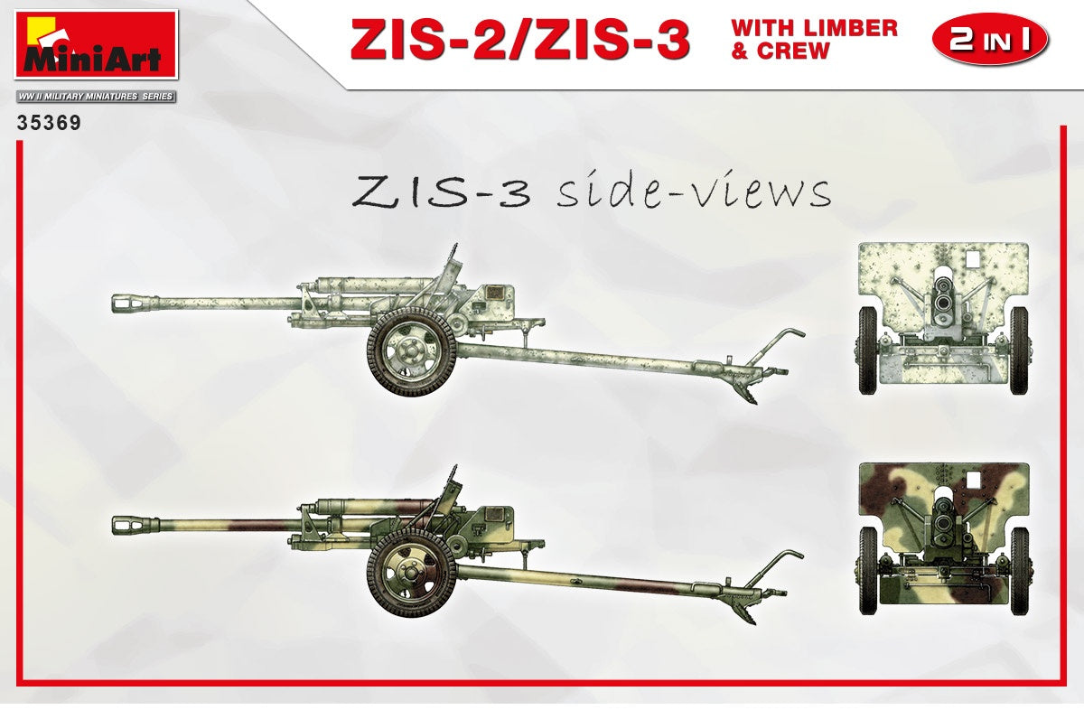 MiniArt 1/35 ZIS-2/ZIS-3 With Limber & Crew 2 in 1 Set | 4820183313683