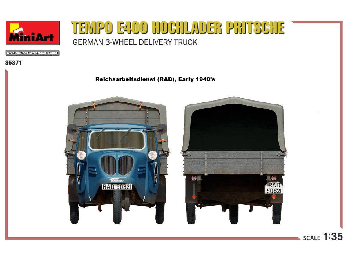 MiniArt 1/35 Tempo E400 Hochlader Pritsche. German 3-Wheel Delivery Truck | 5905090346562