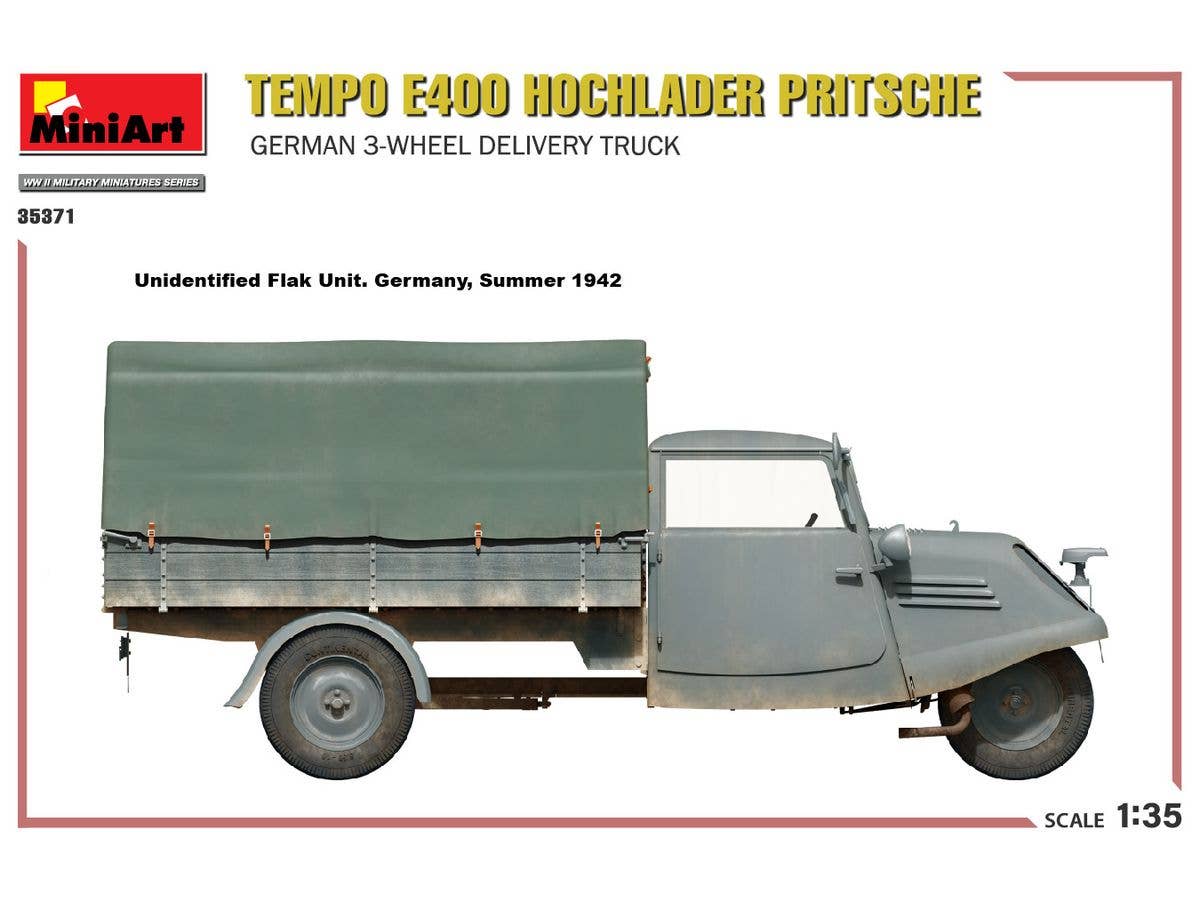 MiniArt 1/35 Tempo E400 Hochlader Pritsche. German 3-Wheel Delivery Truck | 5905090346562
