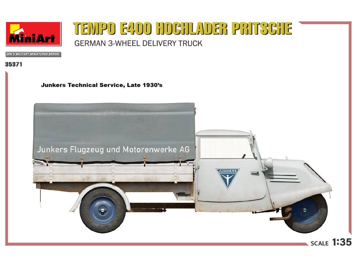 MiniArt 1/35 Tempo E400 Hochlader Pritsche. German 3-Wheel Delivery Truck | 5905090346562