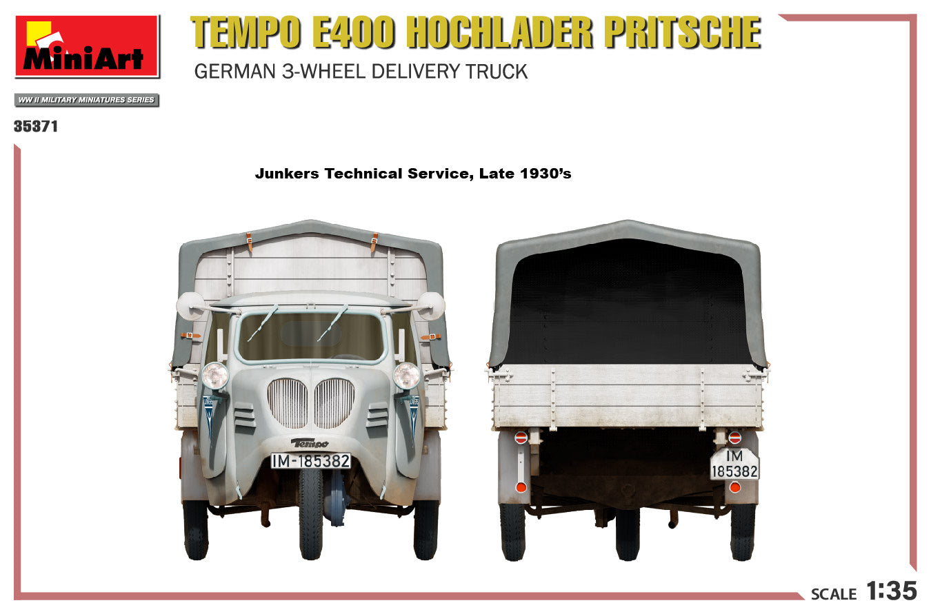 MiniArt 1/35 Tempo E400 Hochlader Pritsche. German 3-Wheel Delivery Truck | 5905090346562