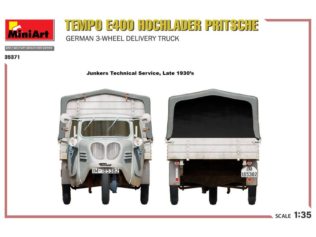 MiniArt 1/35 Tempo E400 Hochlader Pritsche. German 3-Wheel Delivery Truck | 5905090346562