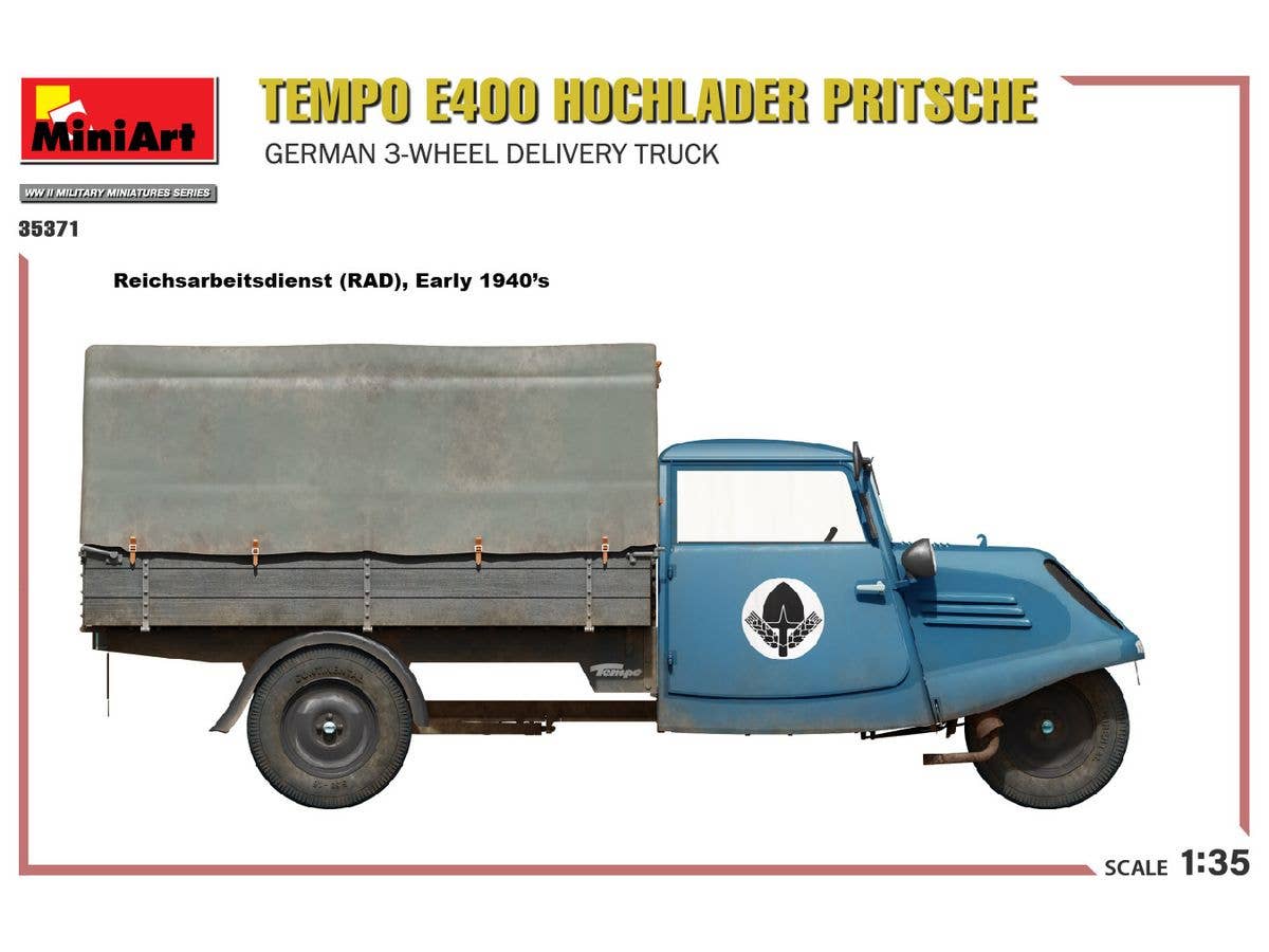 MiniArt 1/35 Tempo E400 Hochlader Pritsche. German 3-Wheel Delivery Truck | 5905090346562