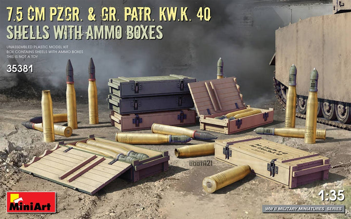 MiniArt 1/35 7.5 cm Pzgr. & Gr. Patr. Kw.K. 40 Shells with Ammo Boxes | 4820183314093