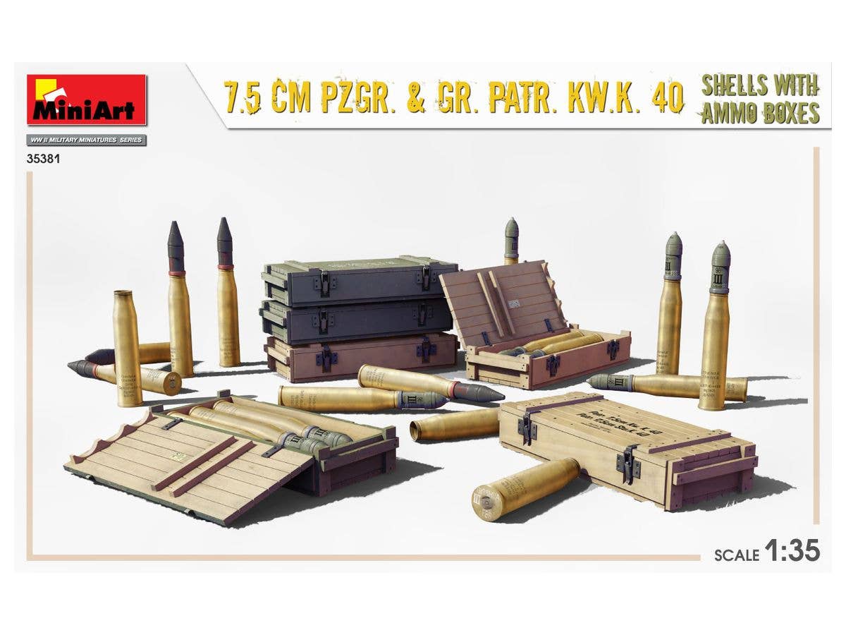 MiniArt 1/35 7.5 cm Pzgr. & Gr. Patr. Kw.K. 40 Shells with Ammo Boxes | 4820183314093