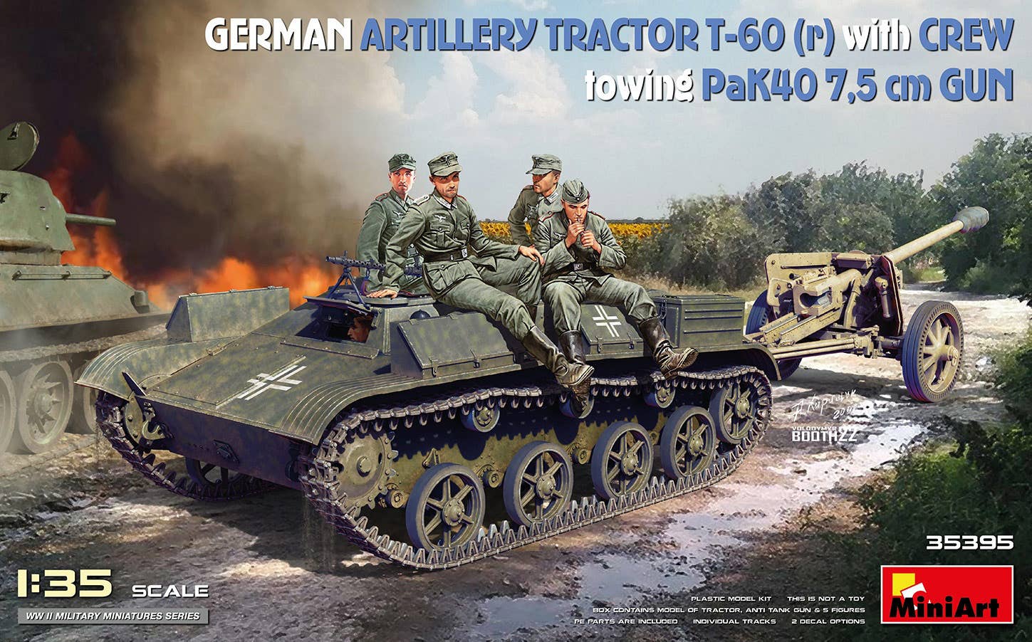 MiniArt 1/35 German Artillery Tractor T-60(r) & Crew Towing PaK40 Gun | 5905090346067