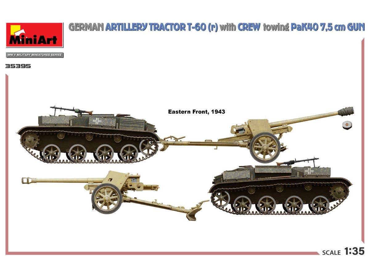 MiniArt 1/35 German Artillery Tractor T-60(r) & Crew Towing PaK40 Gun | 5905090346067