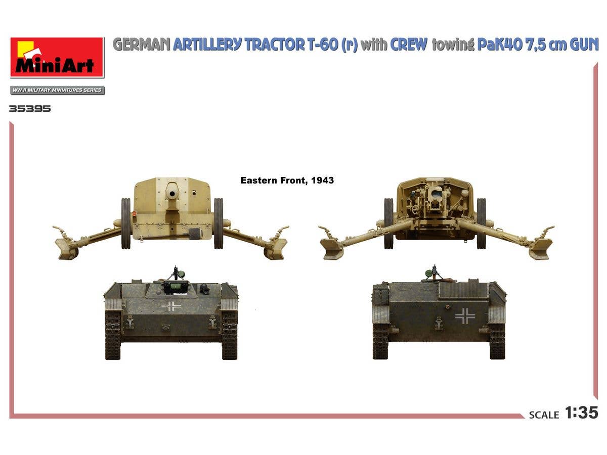 MiniArt 1/35 German Artillery Tractor T-60(r) & Crew Towing PaK40 Gun | 5905090346067