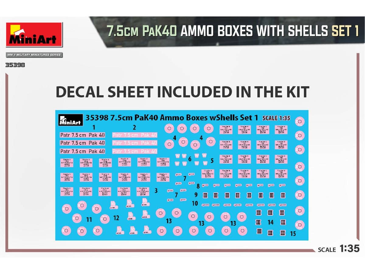 MiniArt 1/35 7.5cm PaK40 Ammo Boxes w/Shells Set 1 | 5905090346234