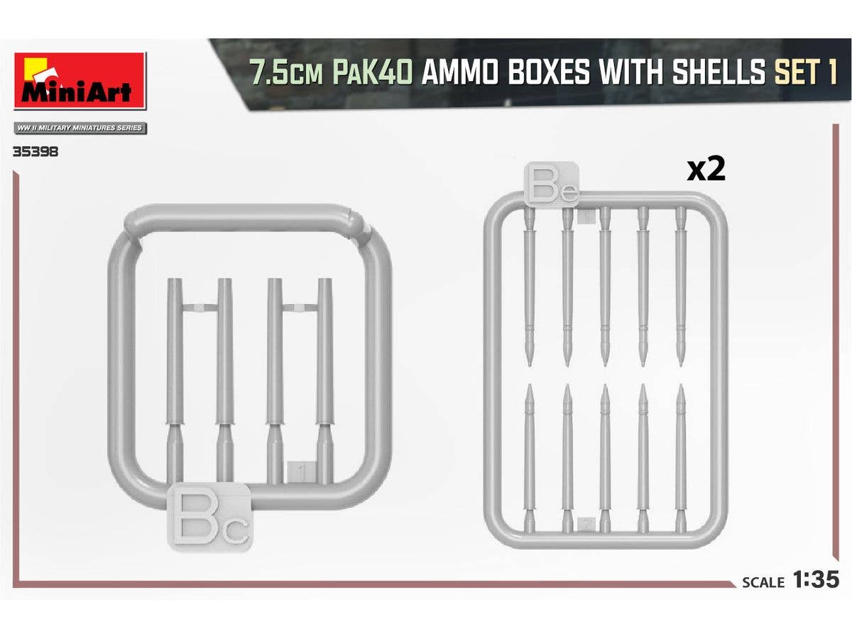 MiniArt 1/35 7.5cm PaK40 Ammo Boxes w/Shells Set 1 | 5905090346234
