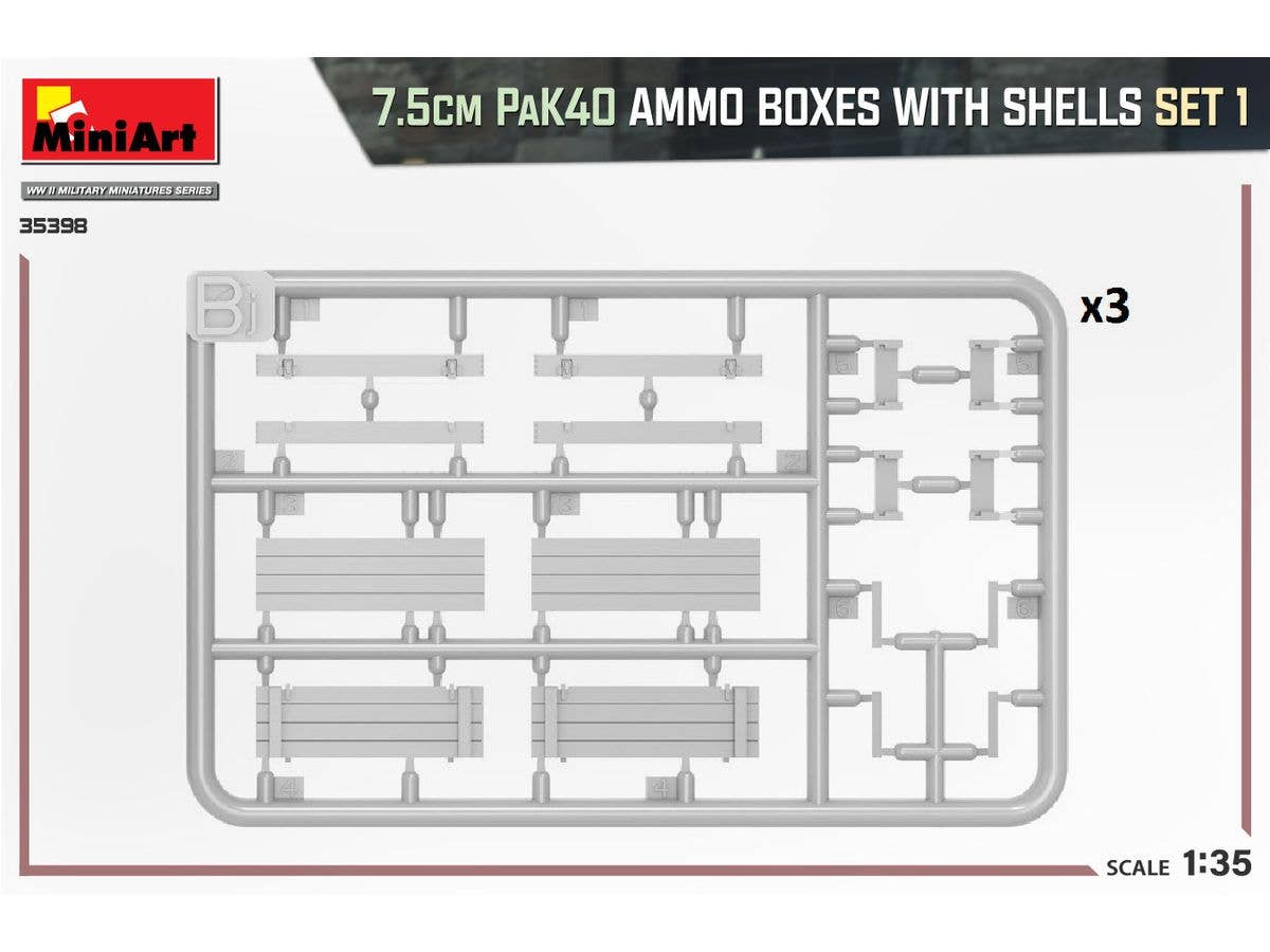 MiniArt 1/35 7.5cm PaK40 Ammo Boxes w/Shells Set 1 | 5905090346234