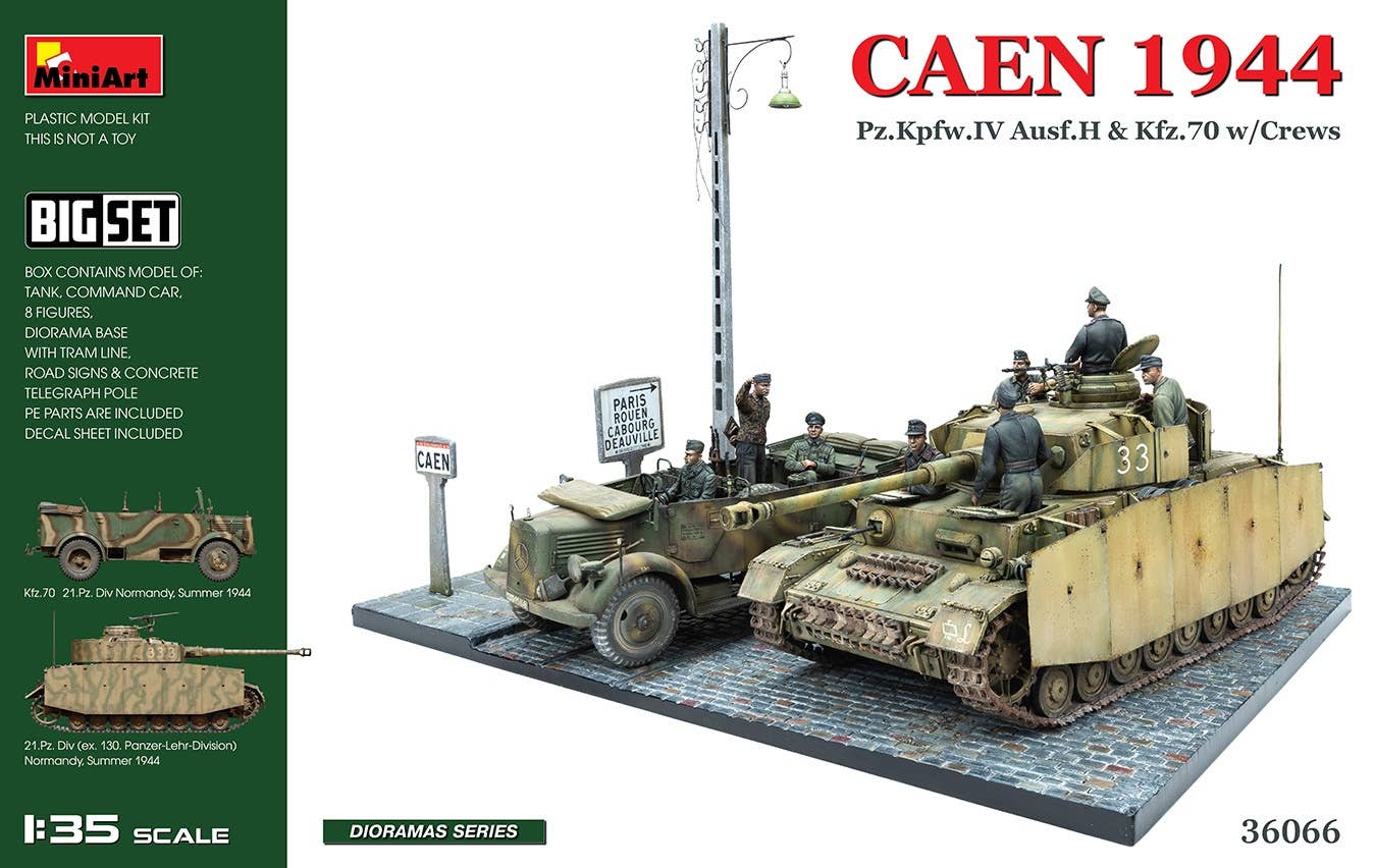 Miniart 1/35 Caen 1944: Pz.Kpfw.IV Ausf.H & Kfz.70 w/Crews. Big Set | 4820183314567