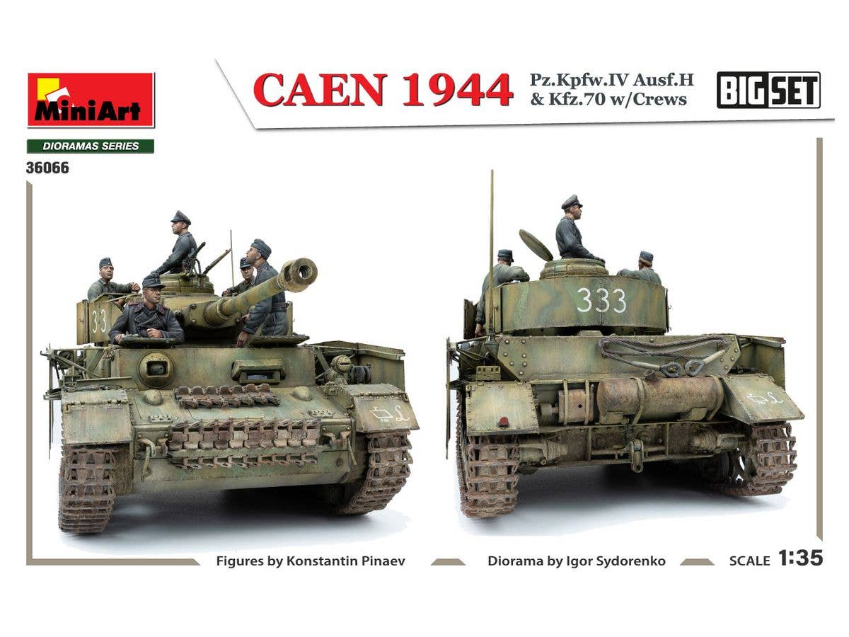 Miniart 1/35 Caen 1944: Pz.Kpfw.IV Ausf.H & Kfz.70 w/Crews. Big Set | 4820183314567