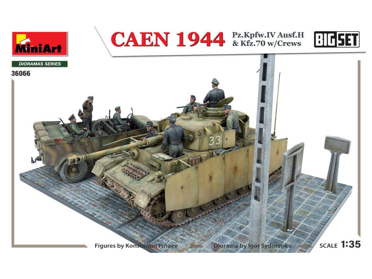 Miniart 1/35 Caen 1944: Pz.Kpfw.IV Ausf.H & Kfz.70 w/Crews. Big Set | 4820183314567