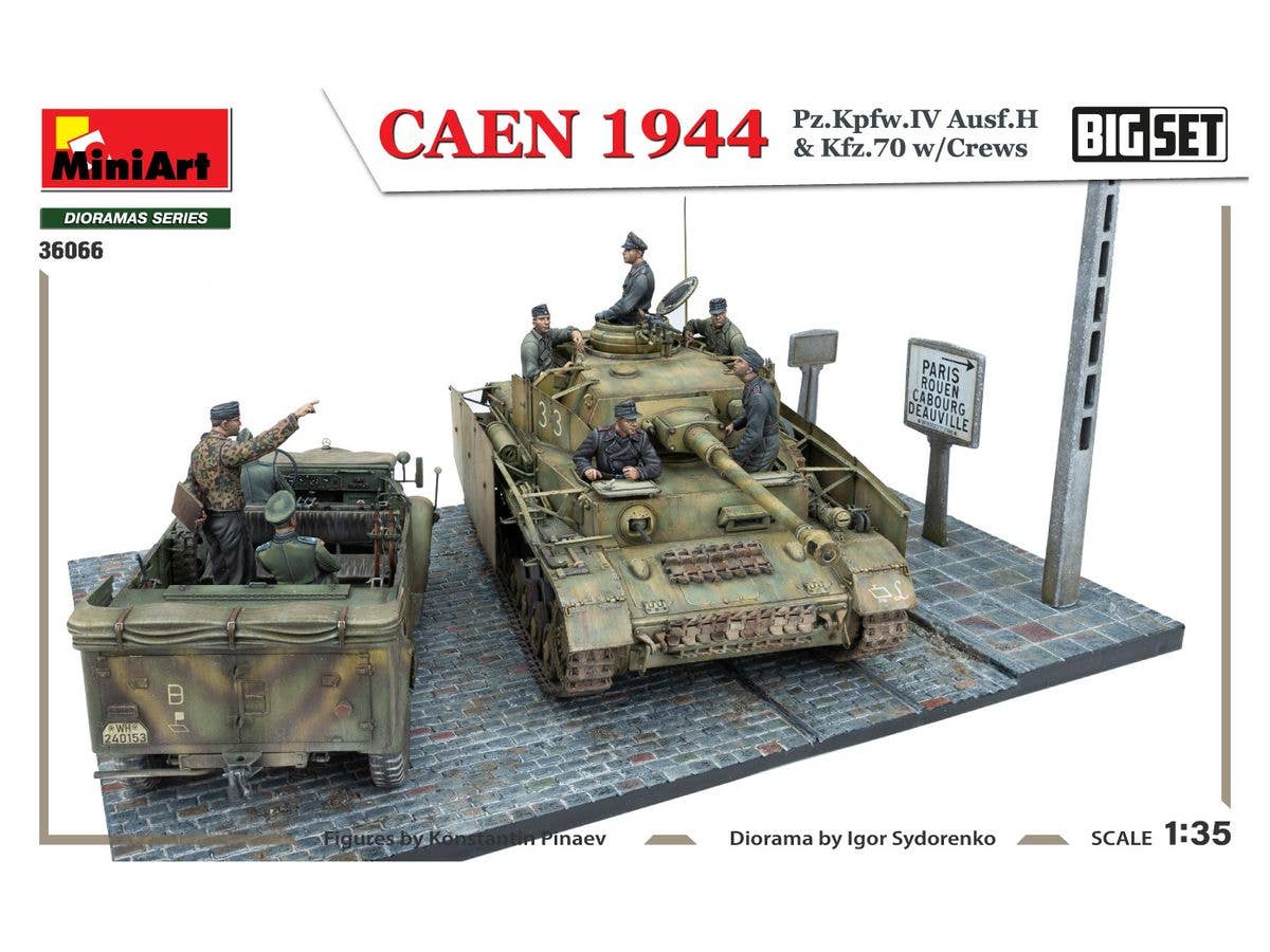 Miniart 1/35 Caen 1944: Pz.Kpfw.IV Ausf.H & Kfz.70 w/Crews. Big Set | 4820183314567