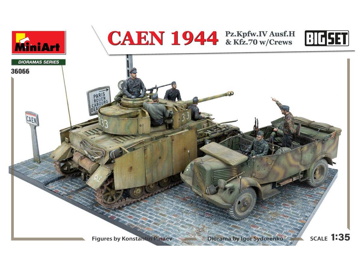 Miniart 1/35 Caen 1944: Pz.Kpfw.IV Ausf.H & Kfz.70 w/Crews. Big Set | 4820183314567