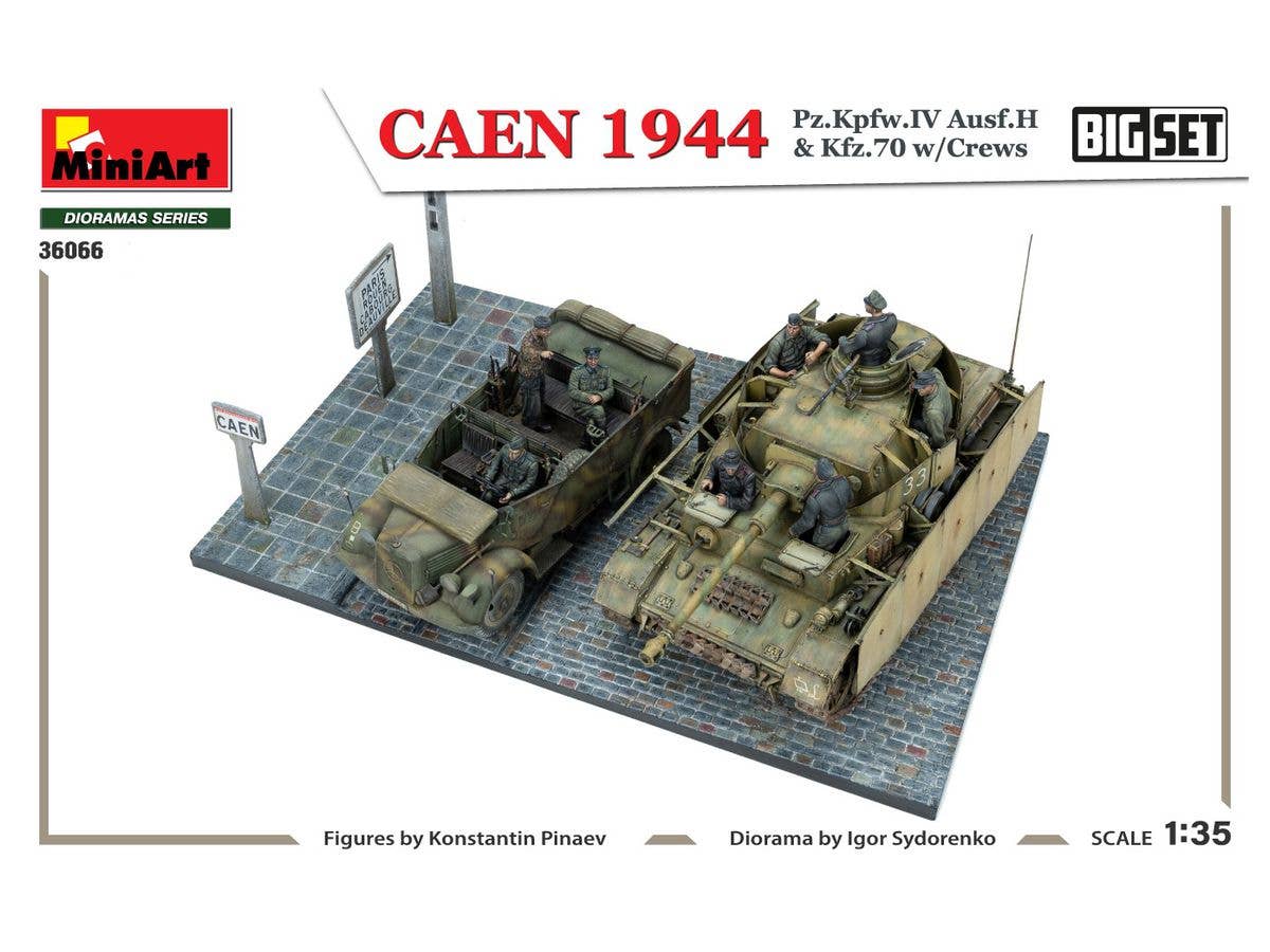 Miniart 1/35 Caen 1944: Pz.Kpfw.IV Ausf.H & Kfz.70 w/Crews. Big Set | 4820183314567