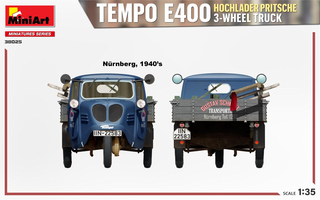 Miniart 1/35 Tempo E400 Hochlader Pritsche 3-Wheel Truck | 4820183314475