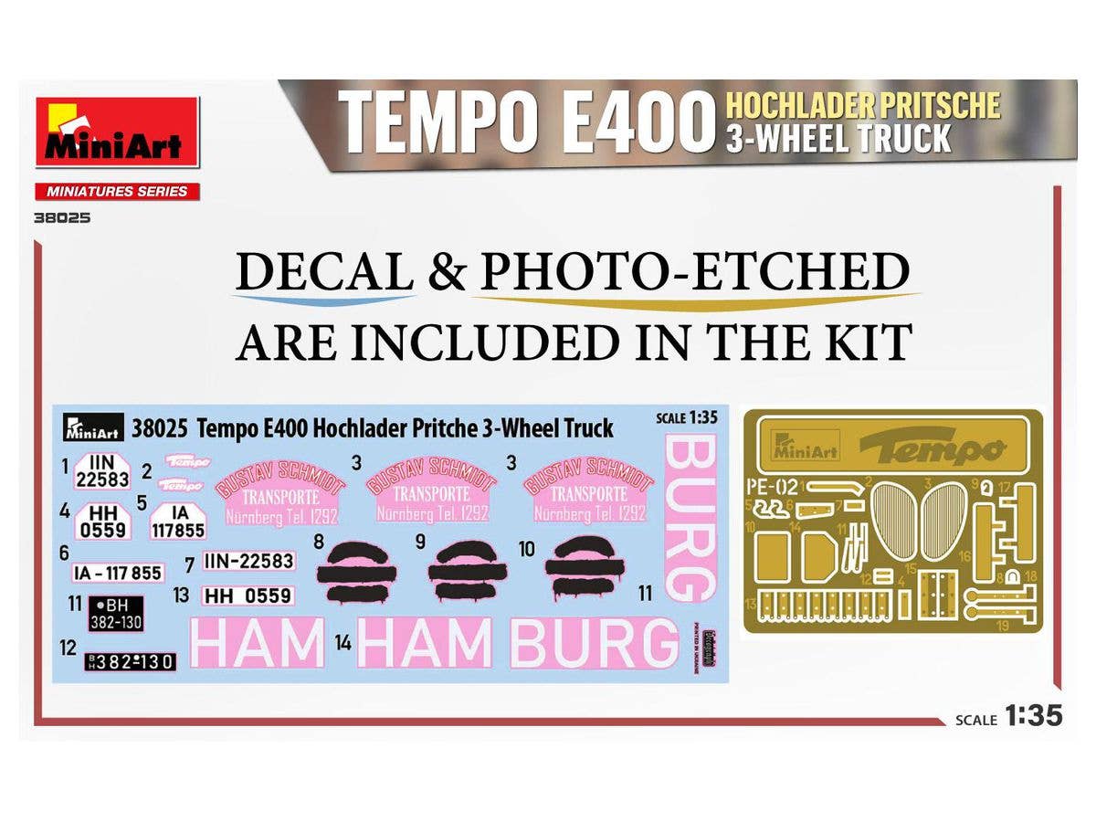 Miniart 1/35 Tempo E400 Hochlader Pritsche 3-Wheel Truck | 4820183314475
