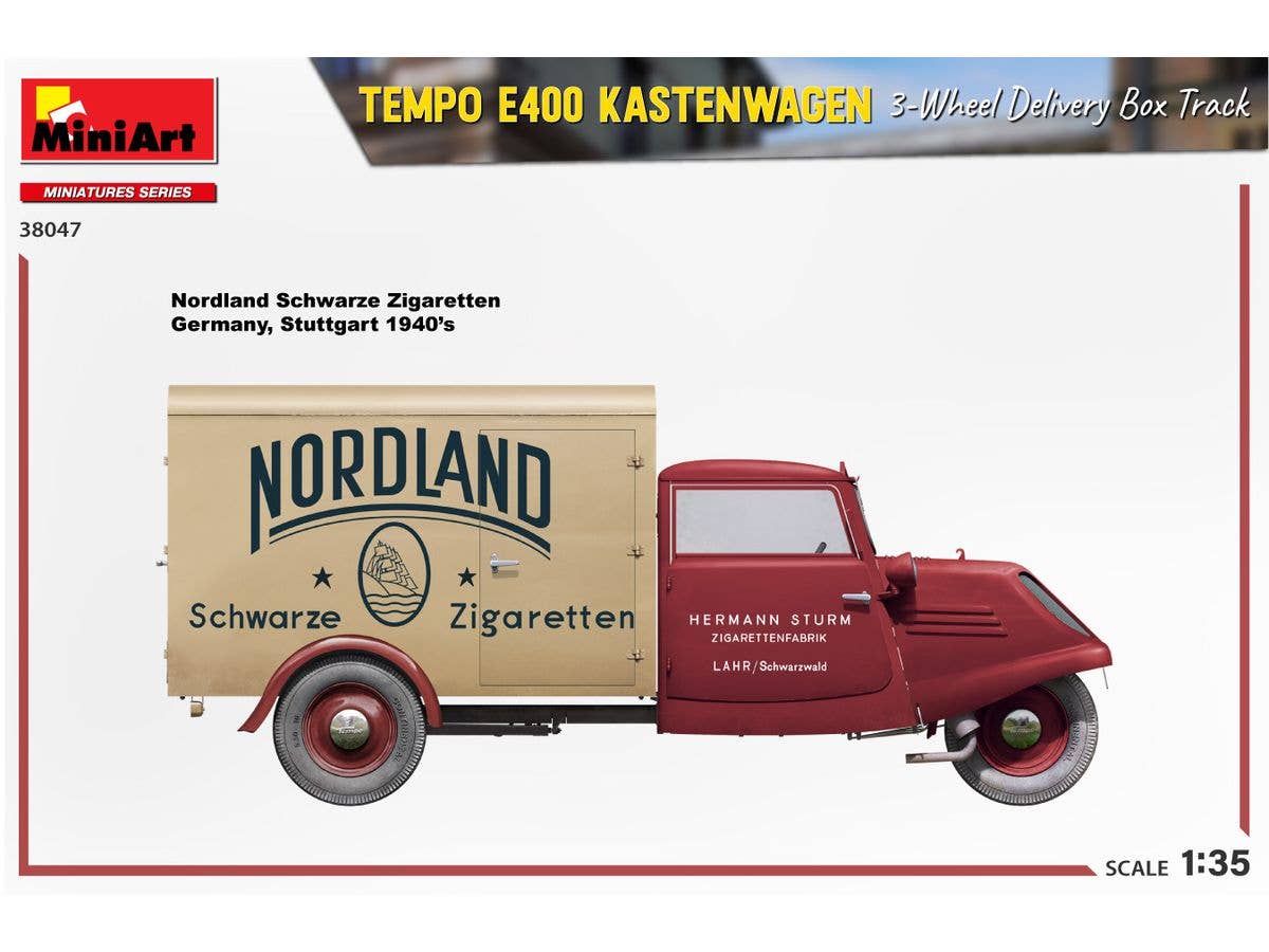 MiniArt 1/35 Tempo E400 Kastenwagen 3-Wheel Delivery Box Track Vehicle kits | 5905090346357