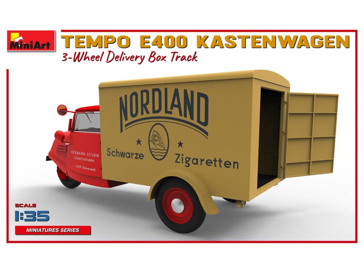 MiniArt 1/35 Tempo E400 Kastenwagen 3-Wheel Delivery Box Track Vehicle kits | 5905090346357