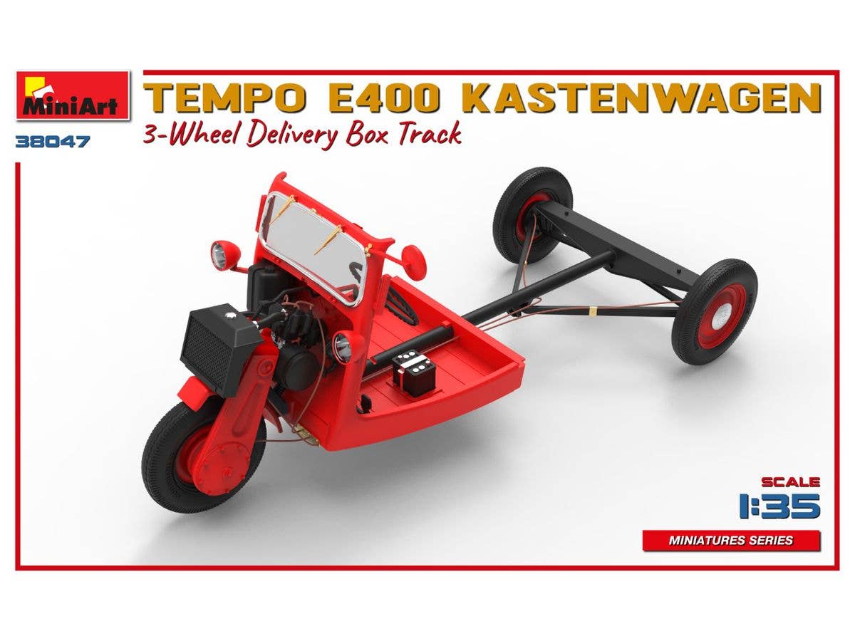 MiniArt 1/35 Tempo E400 Kastenwagen 3-Wheel Delivery Box Track Vehicle kits | 5905090346357