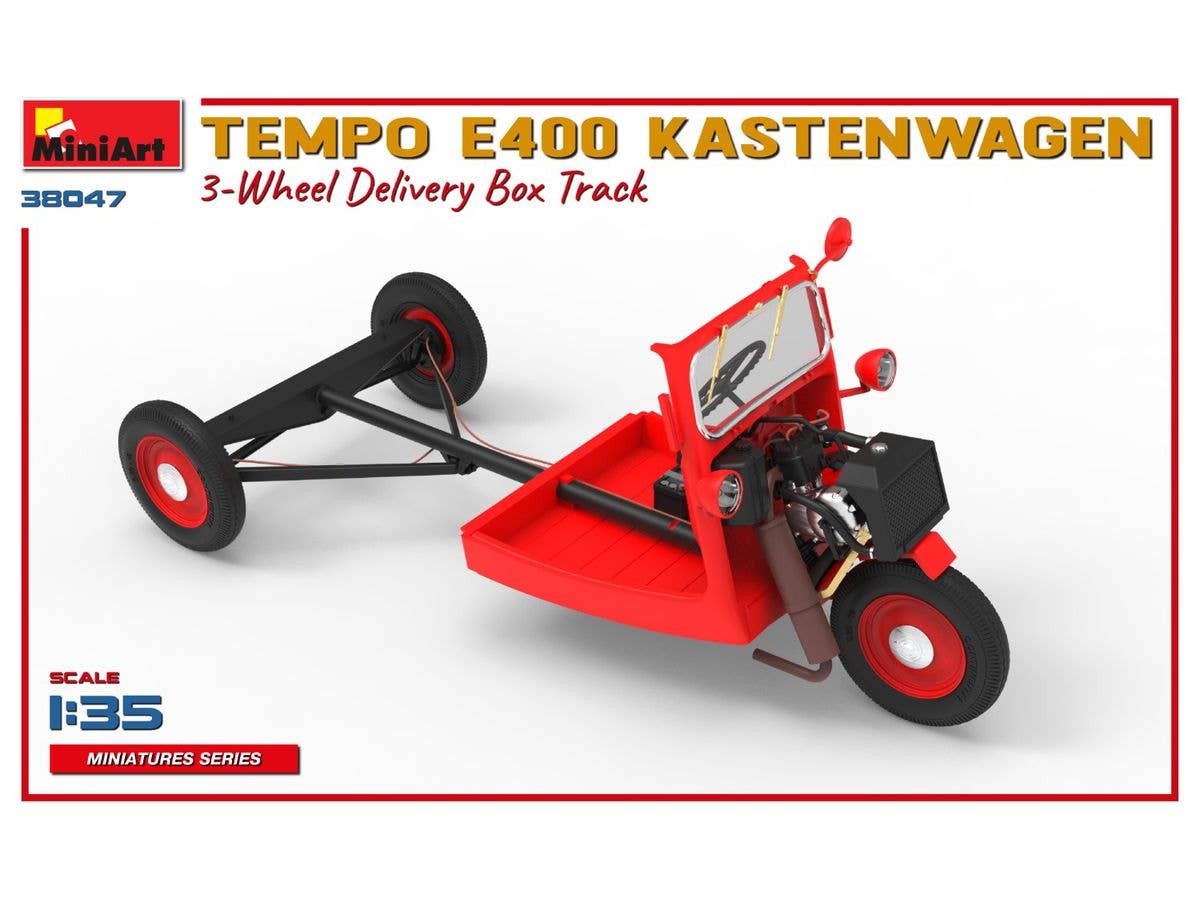 MiniArt 1/35 Tempo E400 Kastenwagen 3-Wheel Delivery Box Track Vehicle kits | 5905090346357