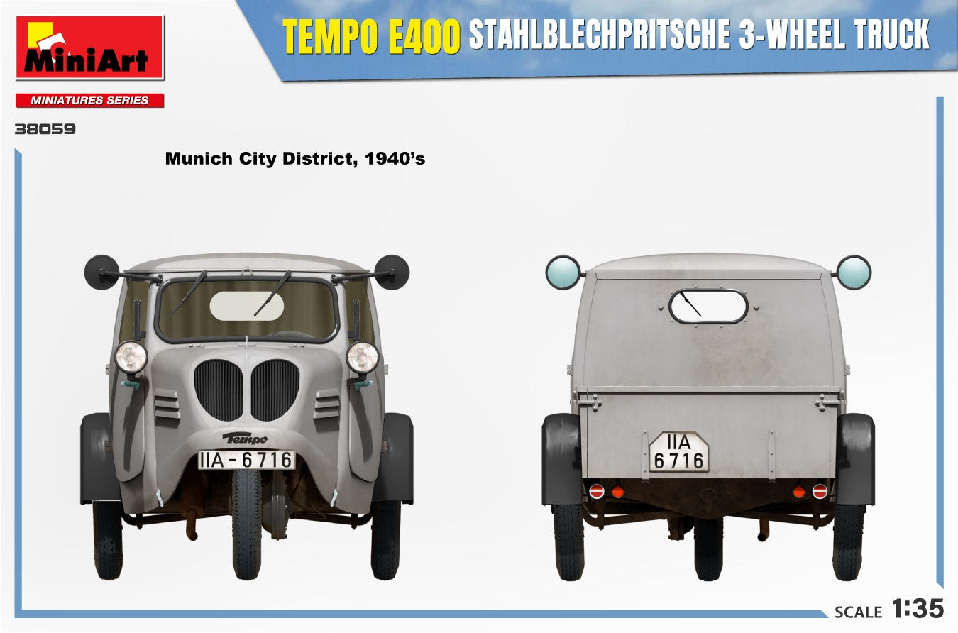 Miniart 1/35 Tempo E400 StahlblechPritsche 3-Wheel Truck | 5905090346388