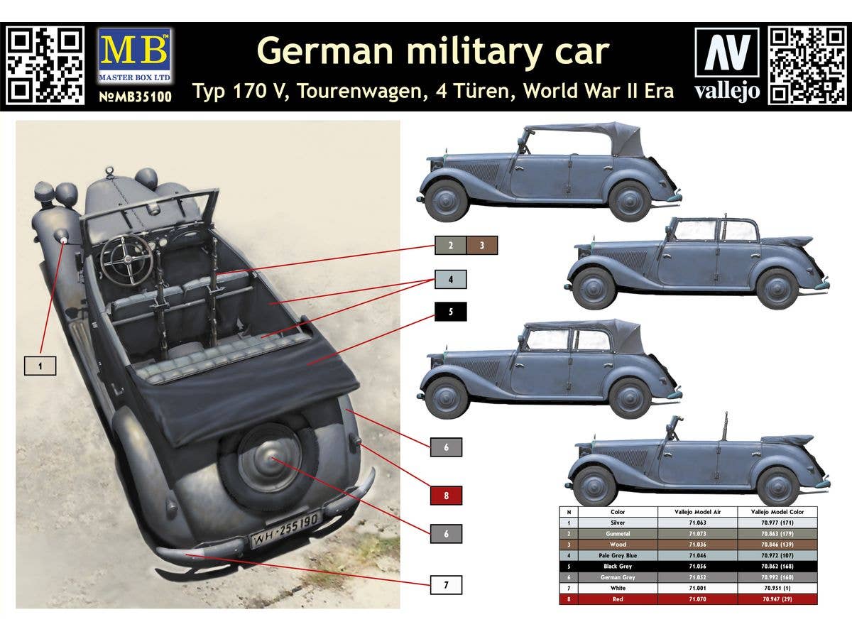 MASTER BOX German military car, Typ 170 V, Tourenwagen, 4 Turen, 1937-1940 | 4820113080395