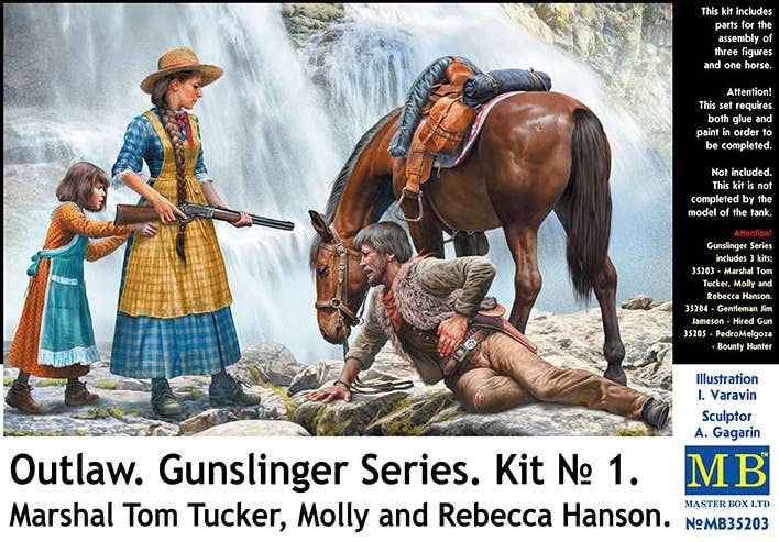 MASTER BOX 1/35 Outlow. Gunslinger series. Kit No. 1. Marshal Tom Tucker, Molly and Rebecca Hanson | 4820113082207