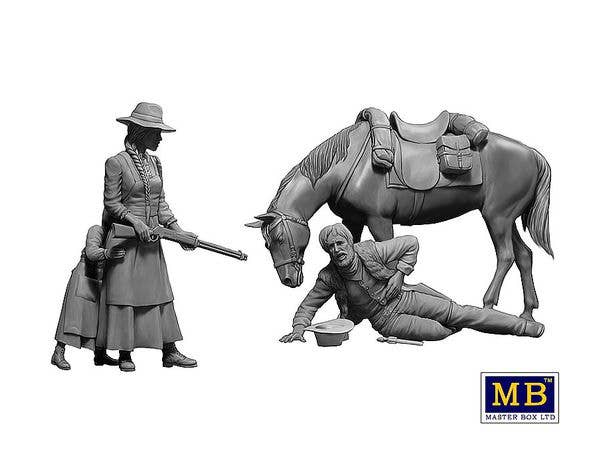 MASTER BOX 1/35 Outlow. Gunslinger series. Kit No. 1. Marshal Tom Tucker, Molly and Rebecca Hanson | 4820113082207