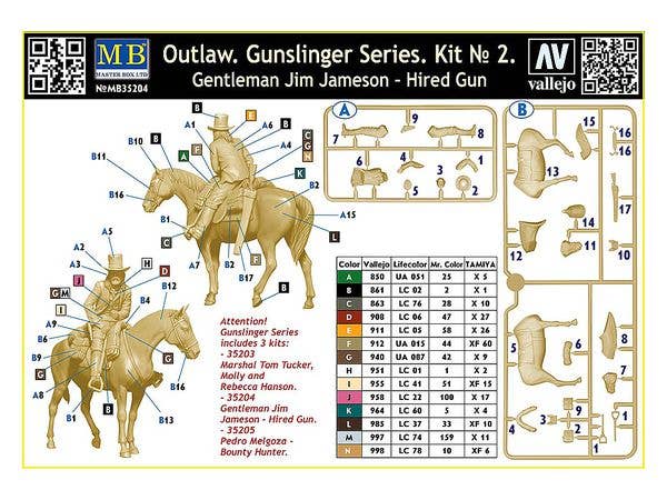 MASTER BOX 1/35 Outlow. Gunslinger series. Kit No. 2. Gentleman Jim Jameson - Hired Gun | 4820113082214